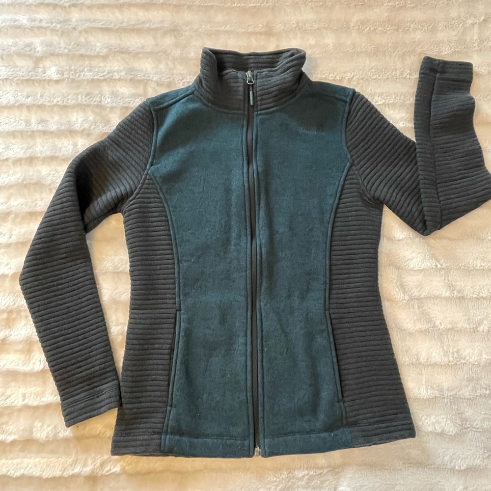 The north face mixed media green and black fleece jacket
